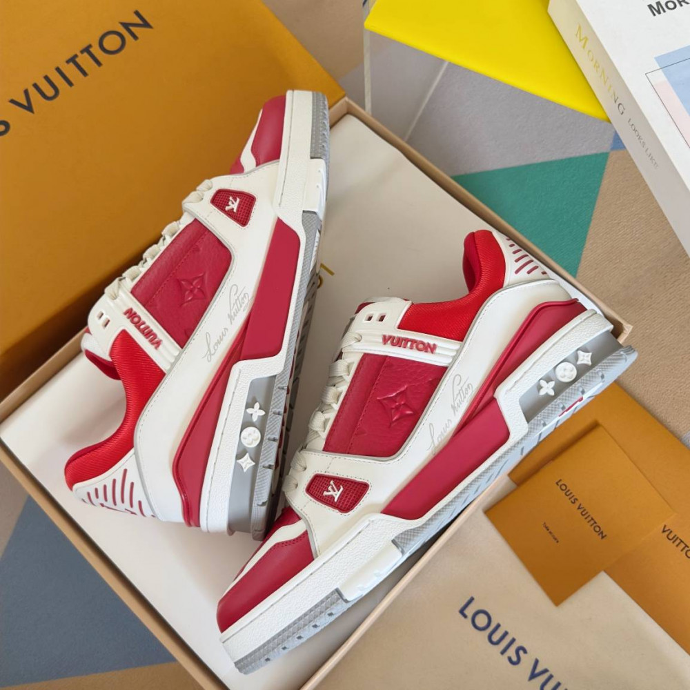 LV Trainer Sneaker Red and White-013 LV Trainer Sneaker Red and White-013