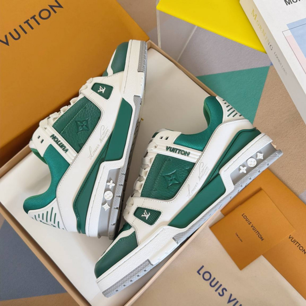 LV Trainer Sneaker Green and White-016 LV Trainer Sneaker Green and White-016