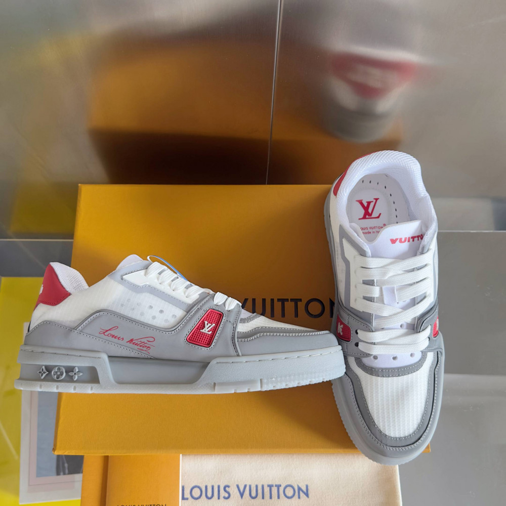 LV Trainer Sneaker Gray/white and Red-024 LV Trainer Sneaker Gray/white and Red-024