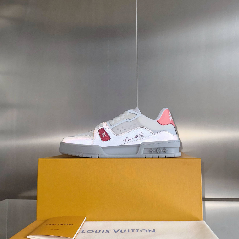 LV Trainer Sneaker Gray/white and Red-024 LV Trainer Sneaker Gray/white and Red-024