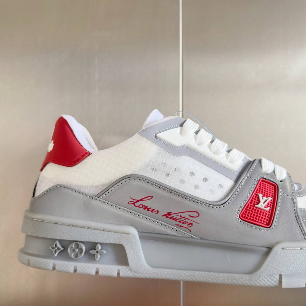 LV Trainer Sneaker Gray/white and Red-024 LV Trainer Sneaker Gray/white and Red-024