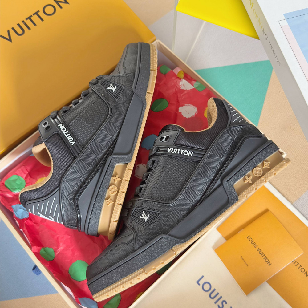 LV Trainer Sneaker Black and Orange-026 LV Trainer Sneaker Black and Orange-026