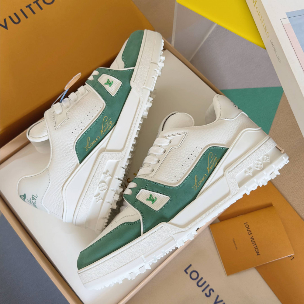 LV Trainer Sneaker Green and White-029 LV Trainer Sneaker Green and White-029