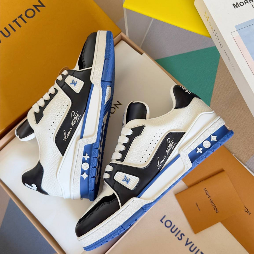 LV Trainer Sneaker Black/White and Bule-032 LV Trainer Sneaker Black/White and Bule-032