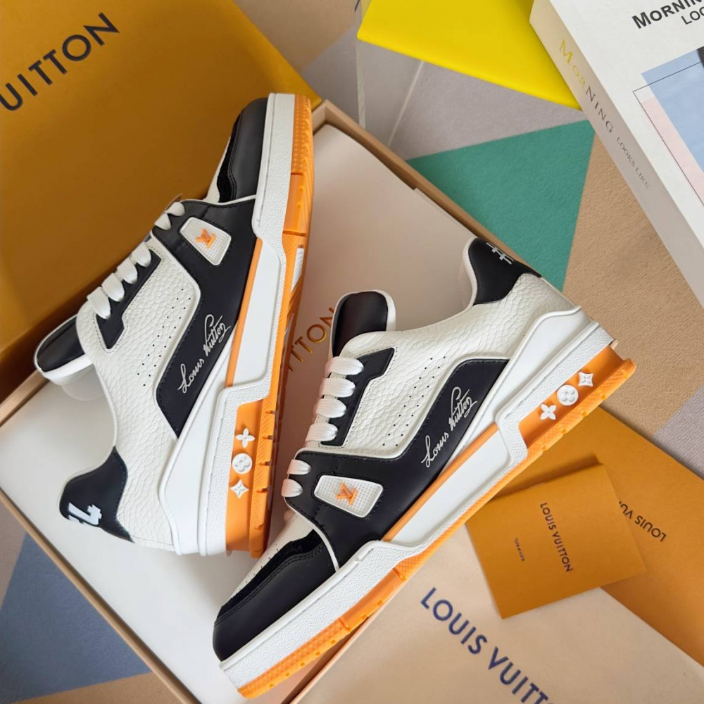 LV Trainer Sneaker Black/White and Orange-031 LV Trainer Sneaker Black/White and Orange-031