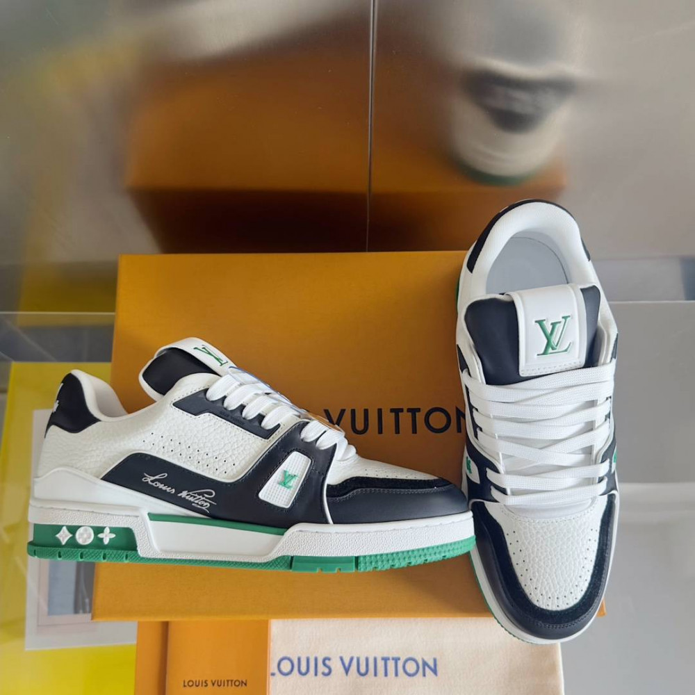 LV Trainer Sneaker Black/White and Green-034 LV Trainer Sneaker Black/White and Green-034