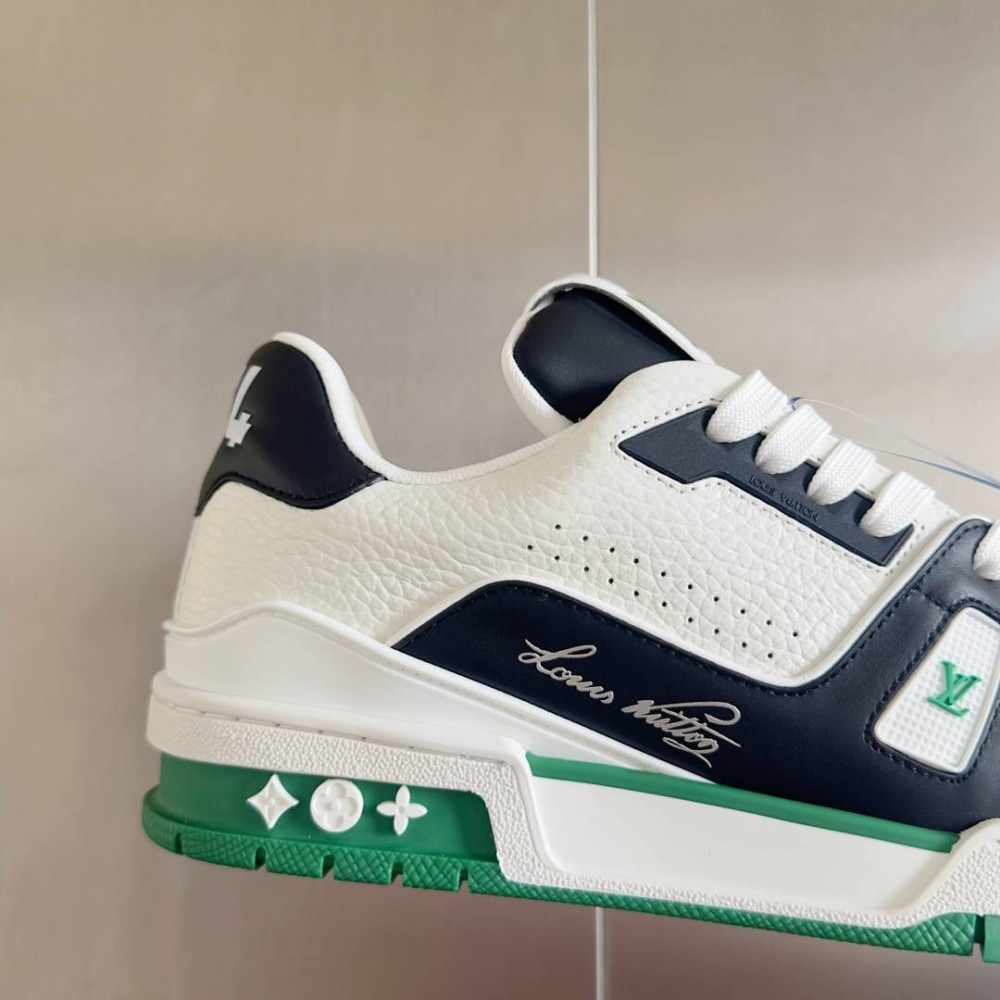 LV Trainer Sneaker Black/White and Green-034 LV Trainer Sneaker Black/White and Green-034