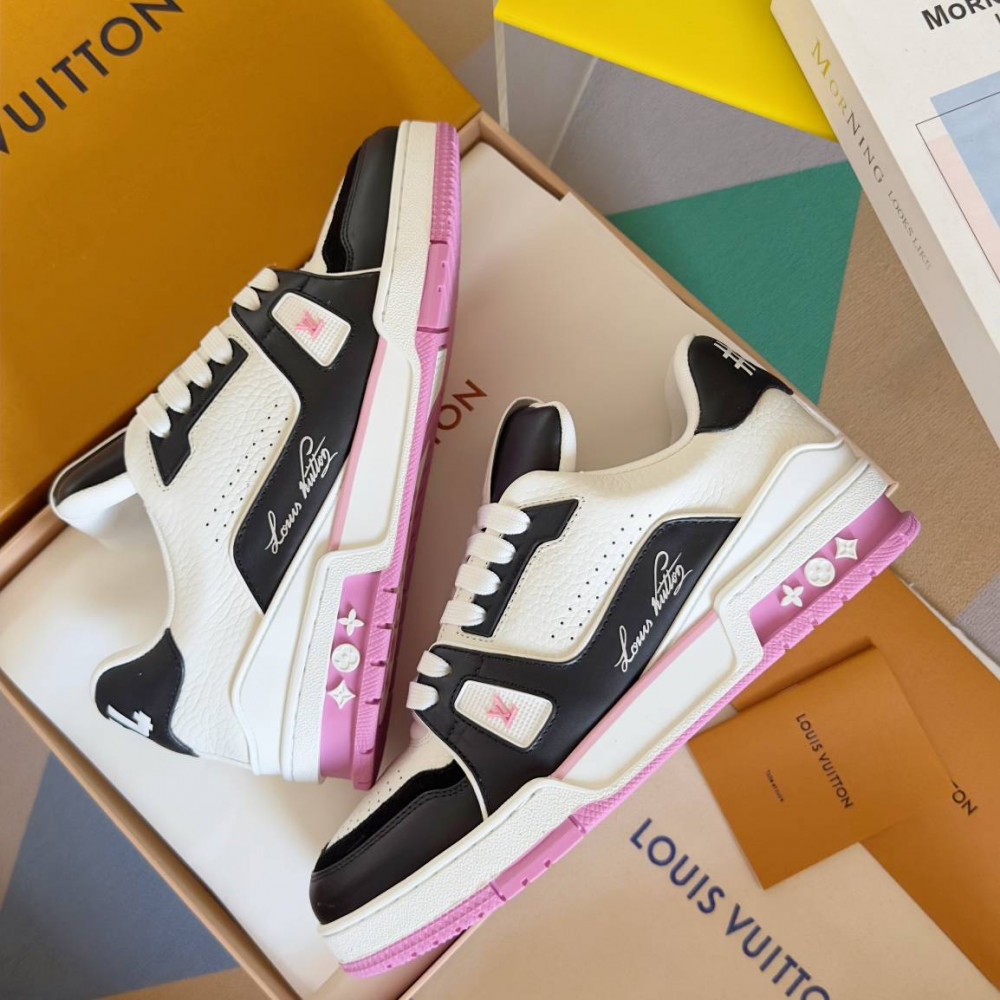 LV Trainer Sneaker Black/White and Pink-033 LV Trainer Sneaker Black/White and Pink-033