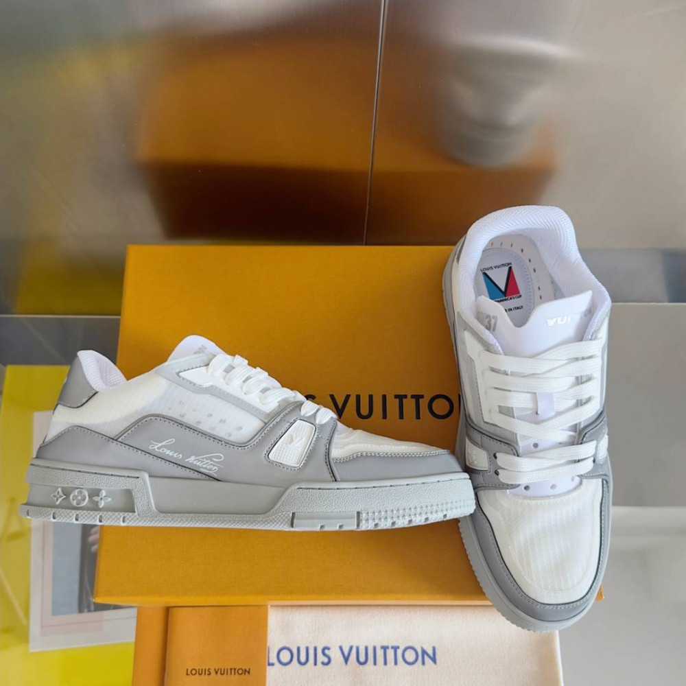 LV Trainer Sneaker White and Gray-036 LV Trainer Sneaker White and Gray-036