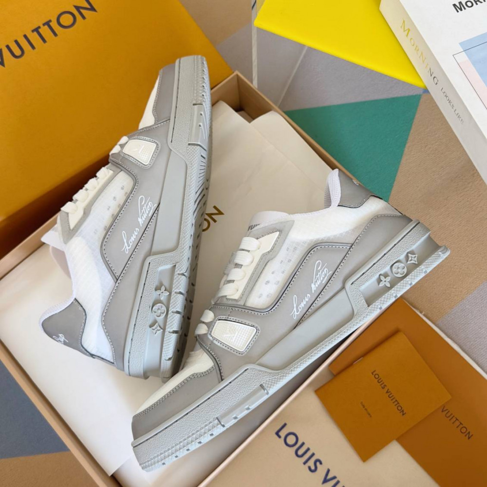 LV Trainer Sneaker White and Gray-036 LV Trainer Sneaker White and Gray-036