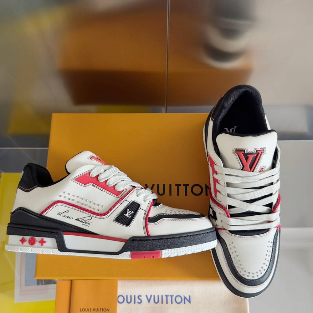 LV Trainer Sneaker Black/White and Red-042 LV Trainer Sneaker Black/White and Red-042