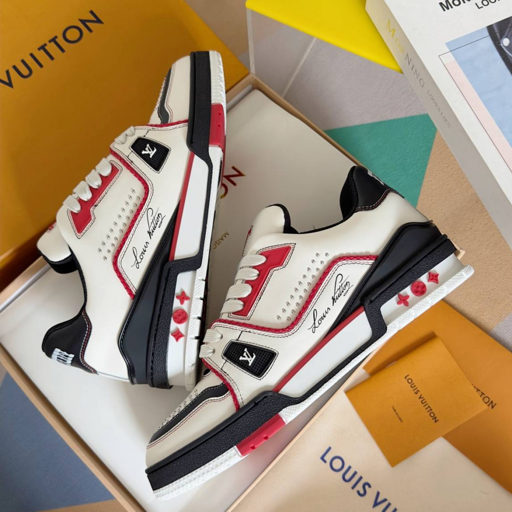 LV Trainer Sneaker Black/White and Red-042 LV Trainer Sneaker Black/White and Red-042