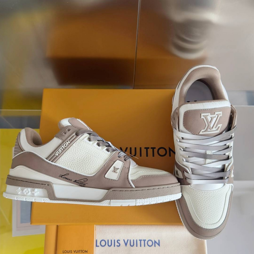LV Trainer Sneaker White and Brow-047 LV Trainer Sneaker White and Brow-047
