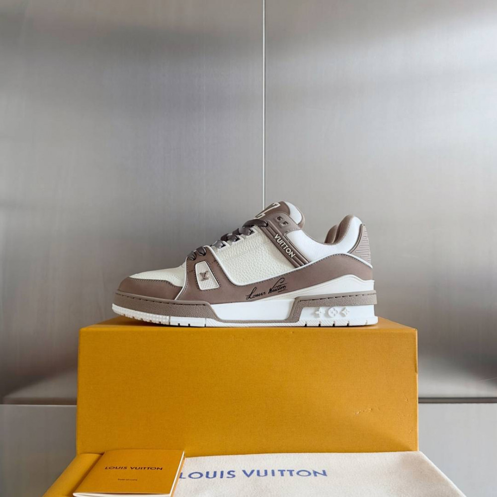 LV Trainer Sneaker White and Brow-047 LV Trainer Sneaker White and Brow-047
