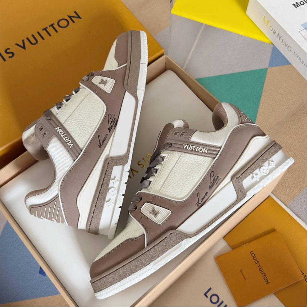 LV Trainer Sneaker White and Brow-047 LV Trainer Sneaker White and Brow-047