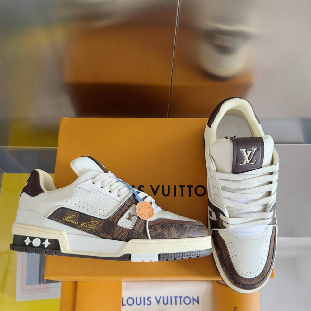 LV Trainer Sneaker White and Brow-057 LV Trainer Sneaker White and Brow-057
