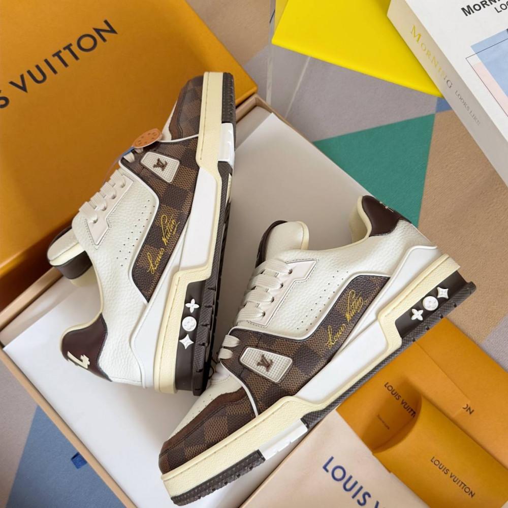 LV Trainer Sneaker White and Brow-057 LV Trainer Sneaker White and Brow-057
