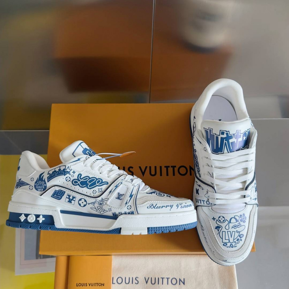 LV Trainer Sneaker Blue and White-059 LV Trainer Sneaker Blue and White-059