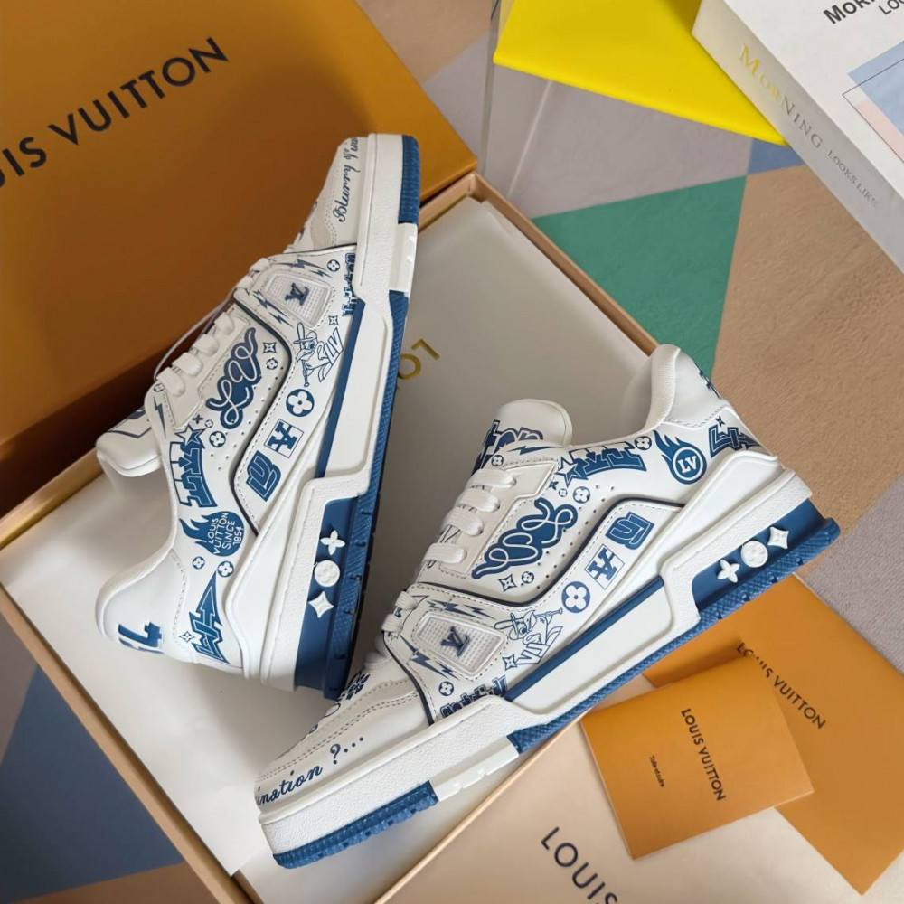LV Trainer Sneaker Blue and White-059 LV Trainer Sneaker Blue and White-059