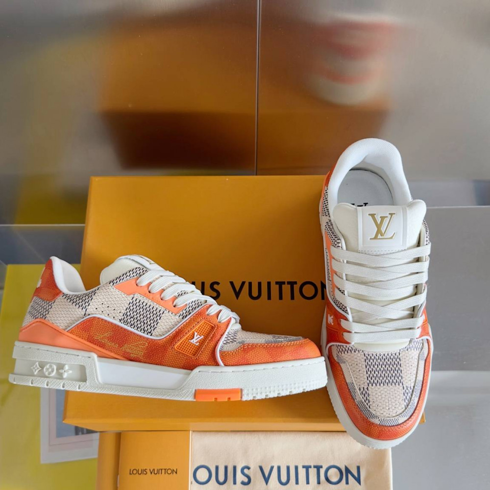 LV Trainer Sneaker Orange Checkered-065 LV Trainer Sneaker Orange Checkered-065