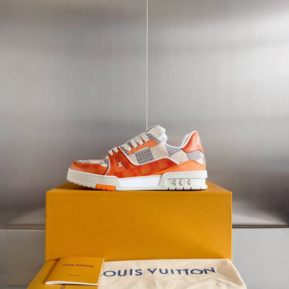 LV Trainer Sneaker Orange Checkered-065 LV Trainer Sneaker Orange Checkered-065