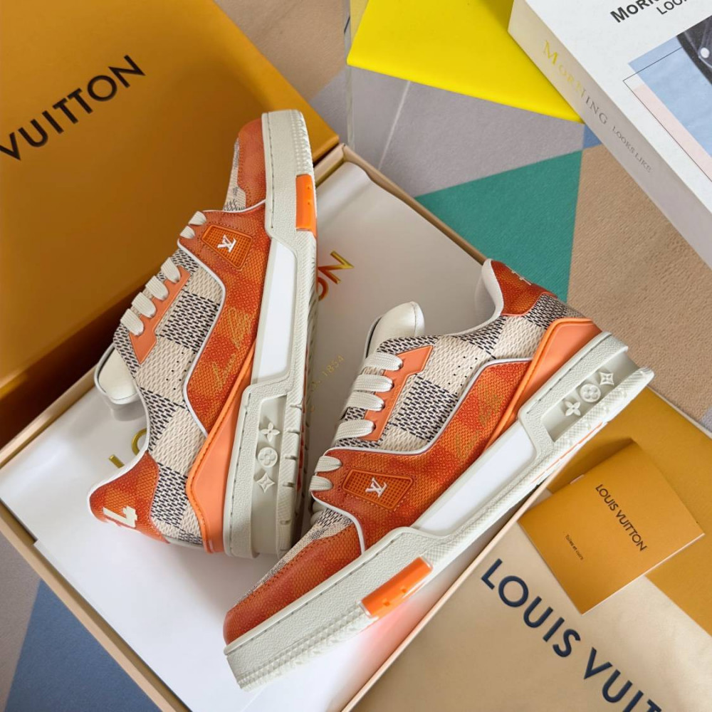 LV Trainer Sneaker Orange Checkered-065 LV Trainer Sneaker Orange Checkered-065