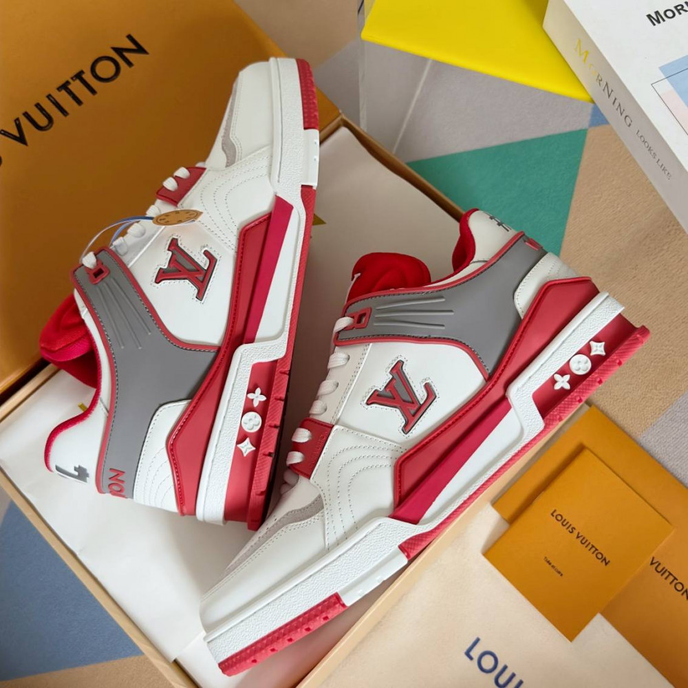 LV Trainer Sneaker Red and White-067 LV Trainer Sneaker Red and White-067