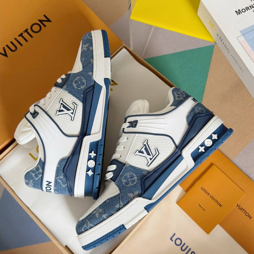 LV Trainer Sneaker Blue Jeans and White-069 LV Trainer Sneaker Blue Jeans and White-069