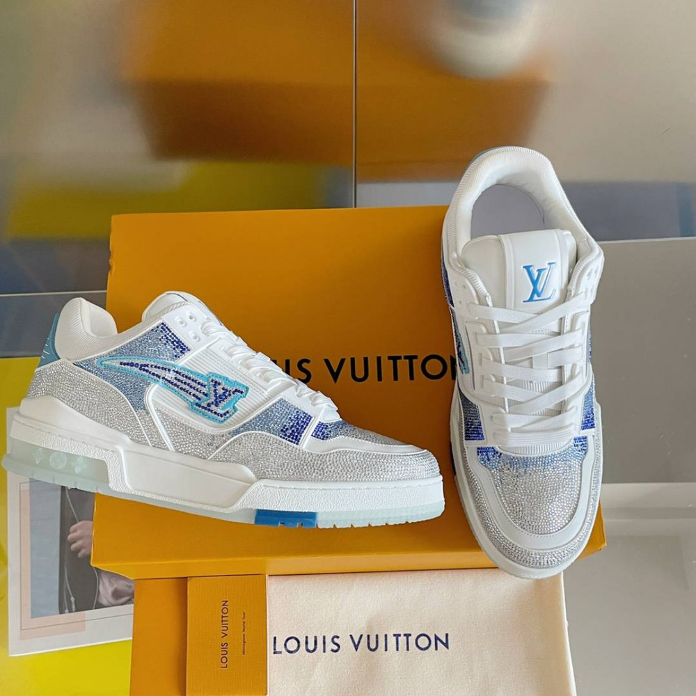 LV Trainer Sneaker Diamond Blue and White-074 LV Trainer Sneaker Diamond Blue and White-074