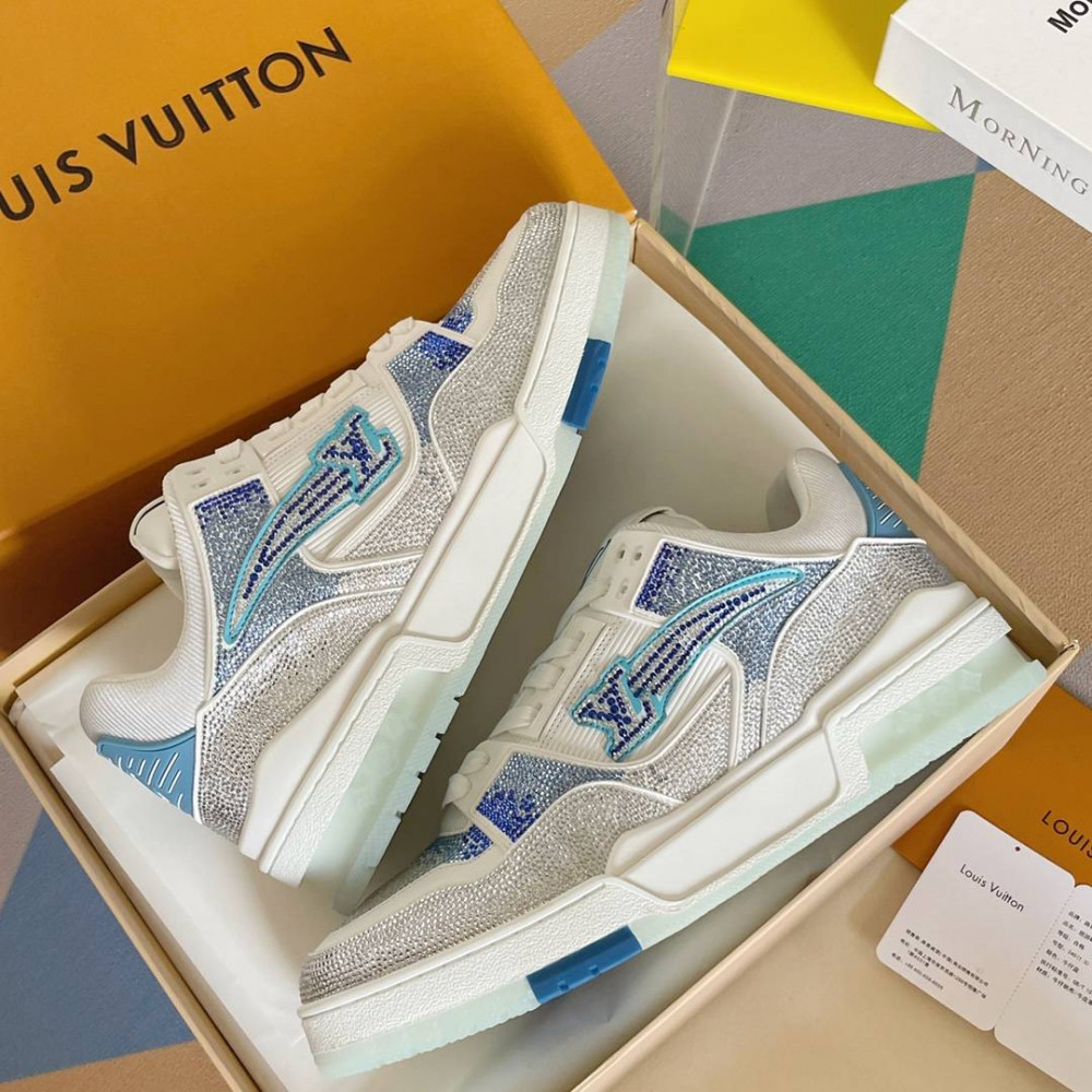 LV Trainer Sneaker Diamond Blue and White-074 LV Trainer Sneaker Diamond Blue and White-074