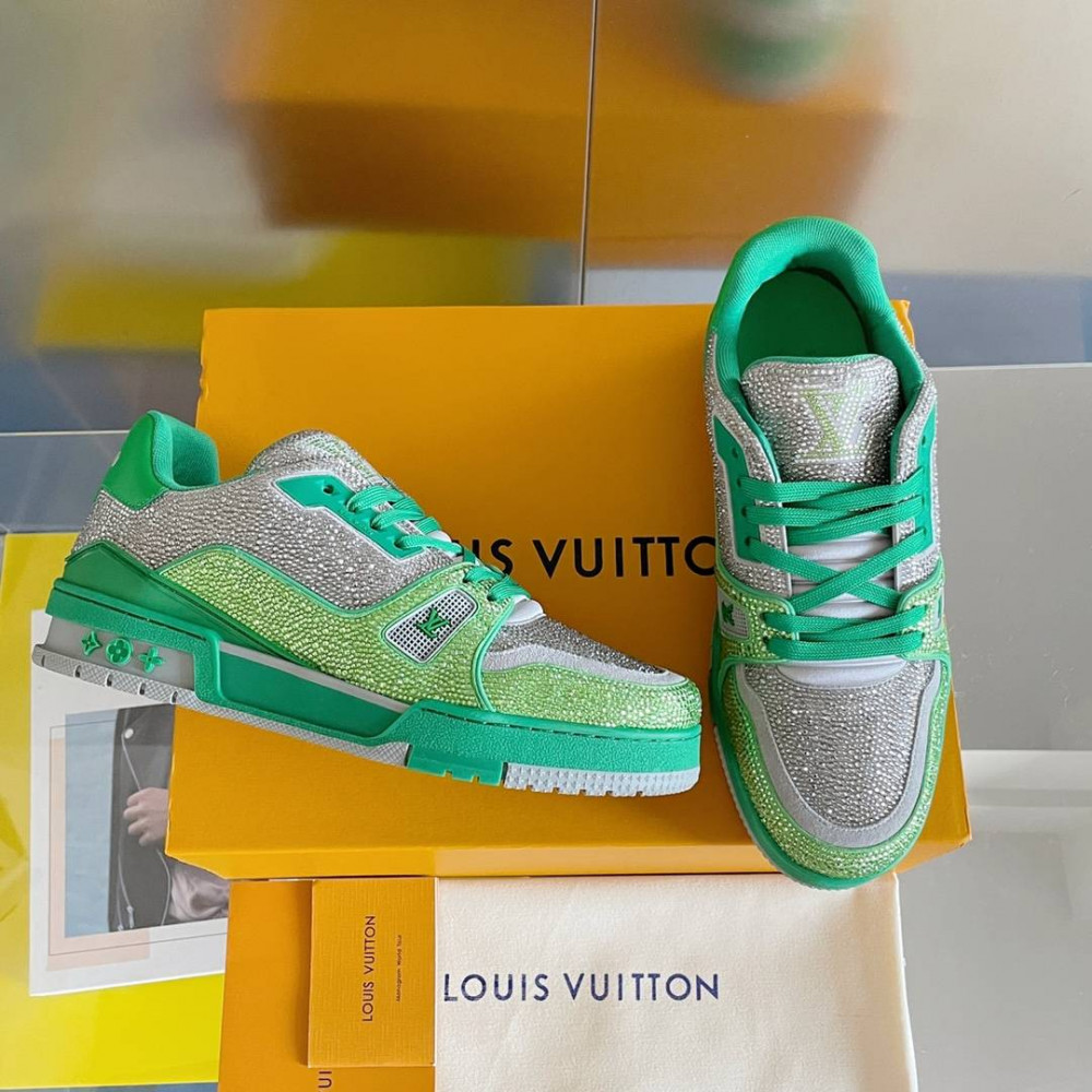 LV Trainer Sneaker Diamond Green and Gray-075 LV Trainer Sneaker Diamond Green and Gray-075