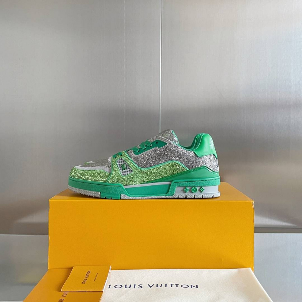 LV Trainer Sneaker Diamond Green and Gray-075 LV Trainer Sneaker Diamond Green and Gray-075