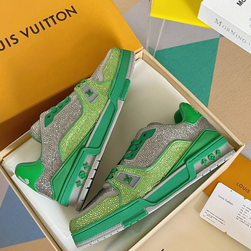 LV Trainer Sneaker Diamond Green and Gray-075 LV Trainer Sneaker Diamond Green and Gray-075