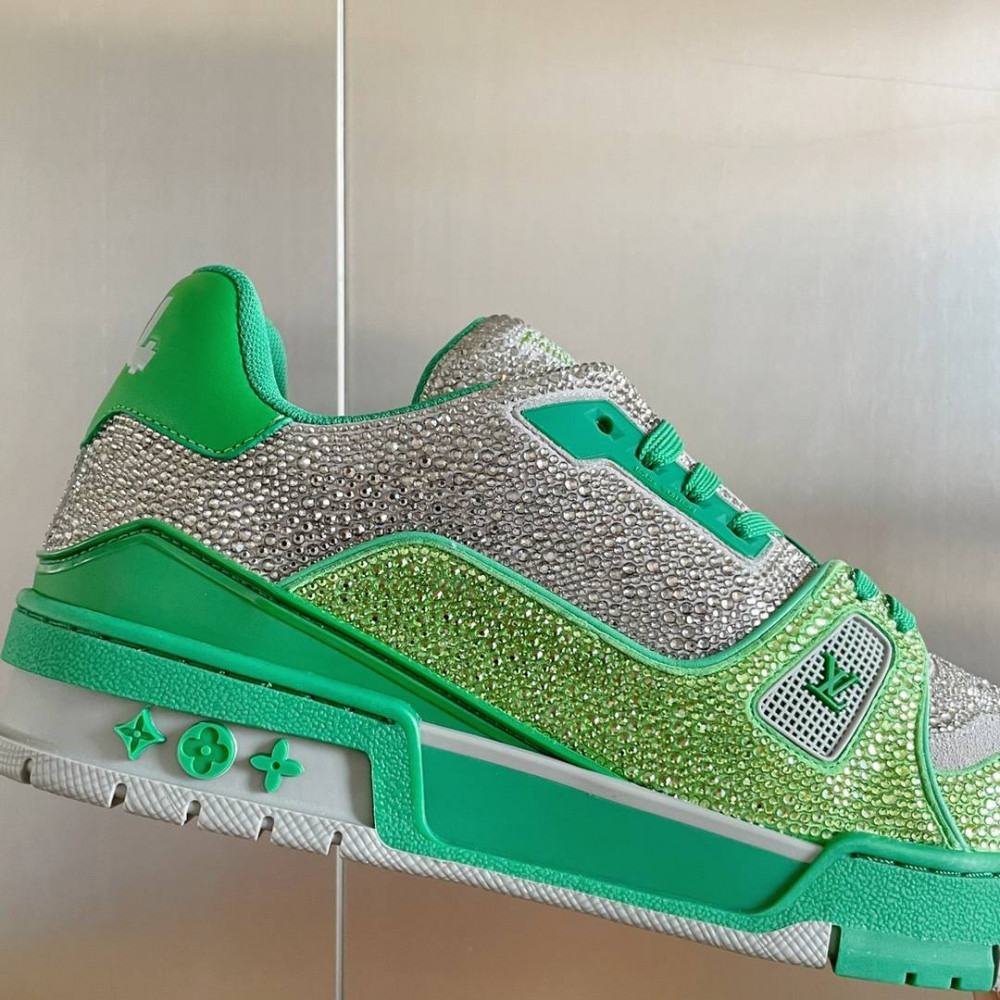 LV Trainer Sneaker Diamond Green and Gray-075 LV Trainer Sneaker Diamond Green and Gray-075