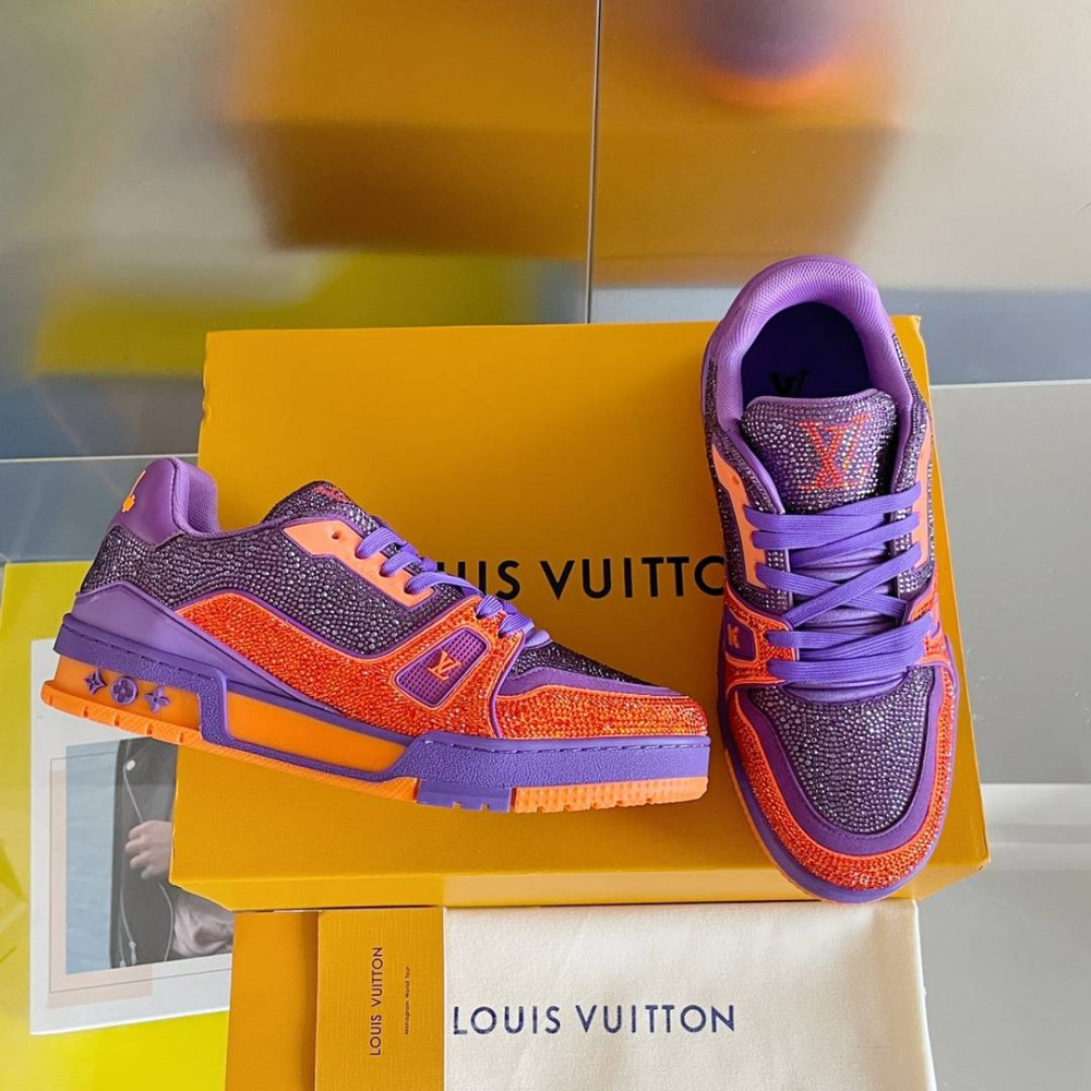 LV Trainer Sneaker Diamond Purple and Orange-076 LV Trainer Sneaker Diamond Purple and Orange-076