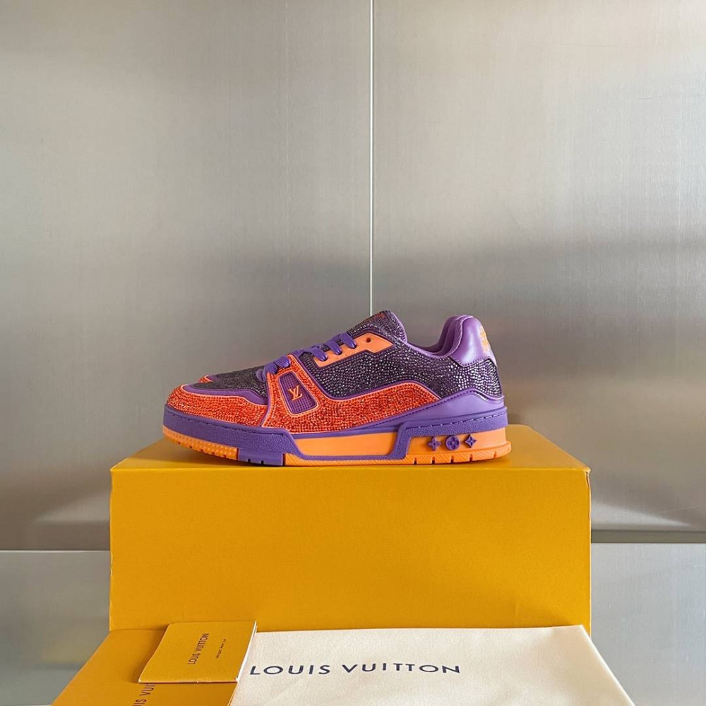 LV Trainer Sneaker Diamond Purple and Orange-076 LV Trainer Sneaker Diamond Purple and Orange-076