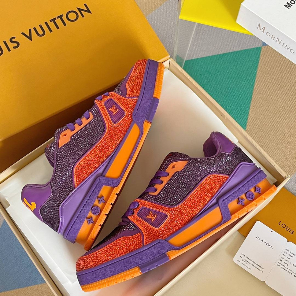 LV Trainer Sneaker Diamond Purple and Orange-076 LV Trainer Sneaker Diamond Purple and Orange-076