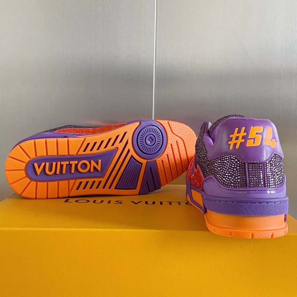 LV Trainer Sneaker Diamond Purple and Orange-076 LV Trainer Sneaker Diamond Purple and Orange-076