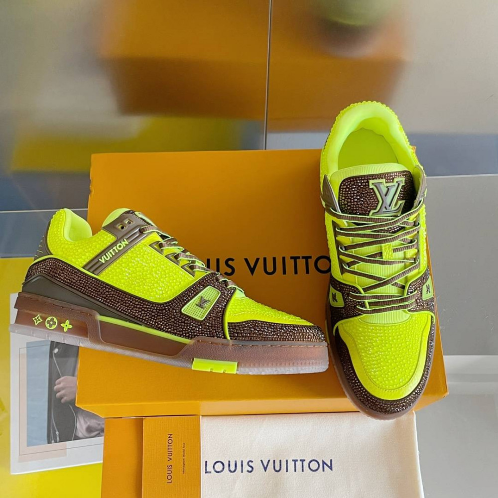 LV Trainer Sneaker Diamond Yellow and Brown-077 LV Trainer Sneaker Diamond Yellow and Brown-077