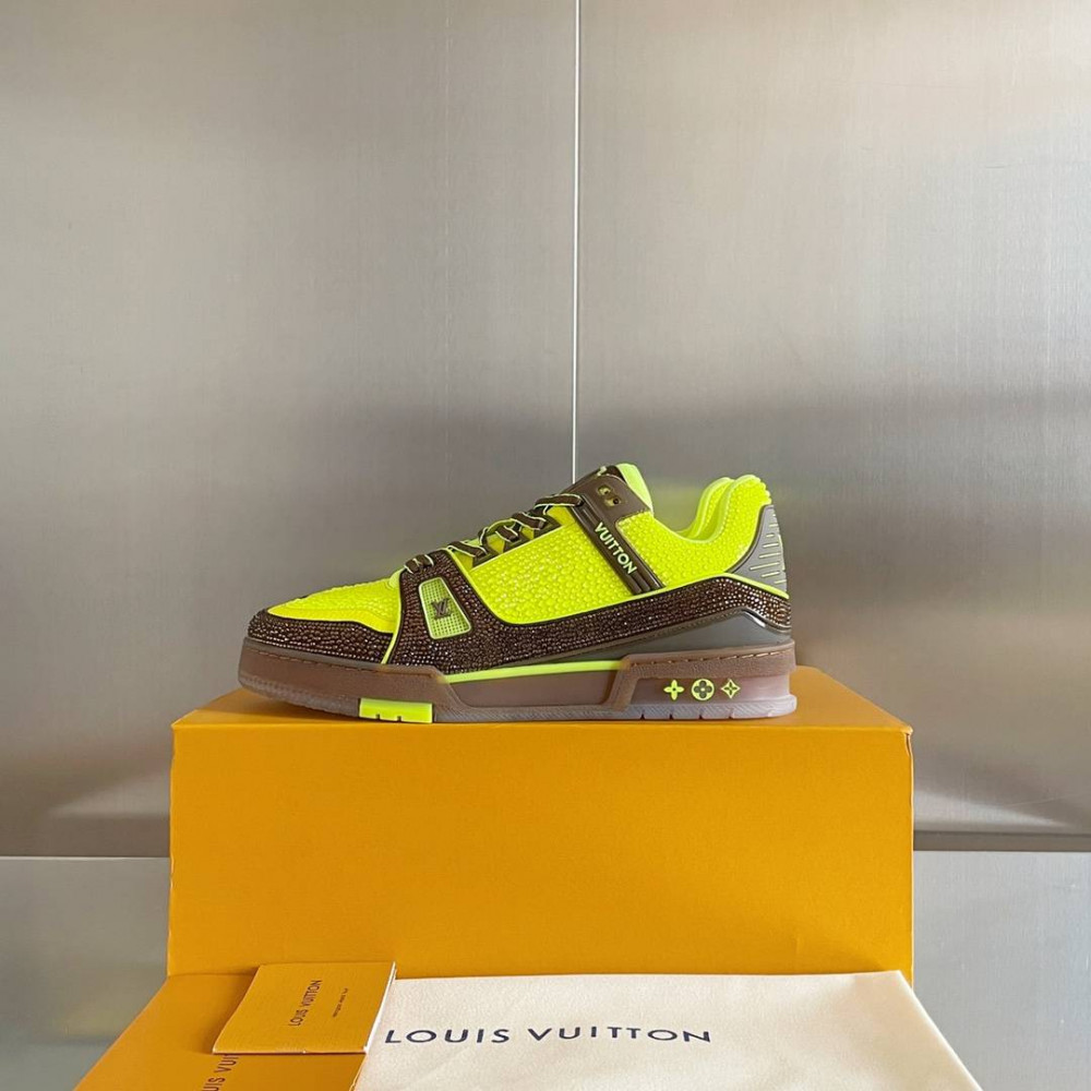 LV Trainer Sneaker Diamond Yellow and Brown-077 LV Trainer Sneaker Diamond Yellow and Brown-077