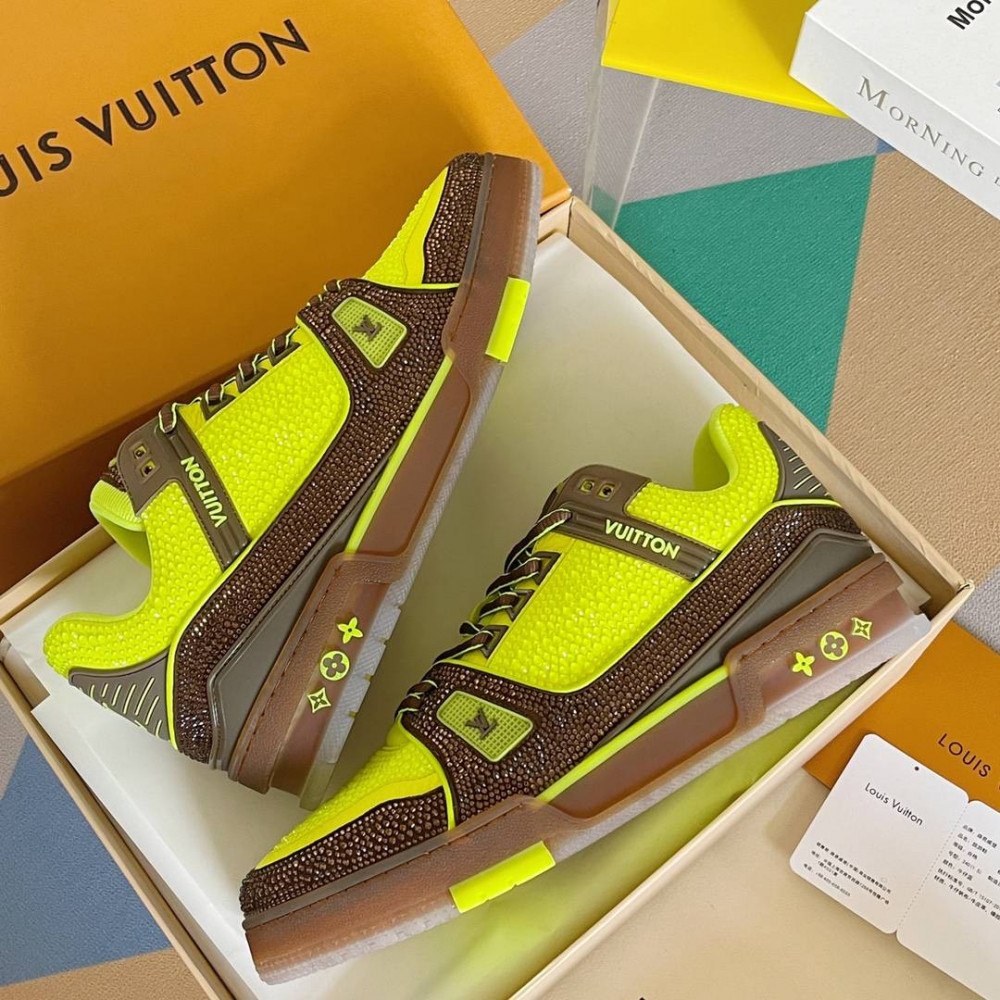 LV Trainer Sneaker Diamond Yellow and Brown-077 LV Trainer Sneaker Diamond Yellow and Brown-077