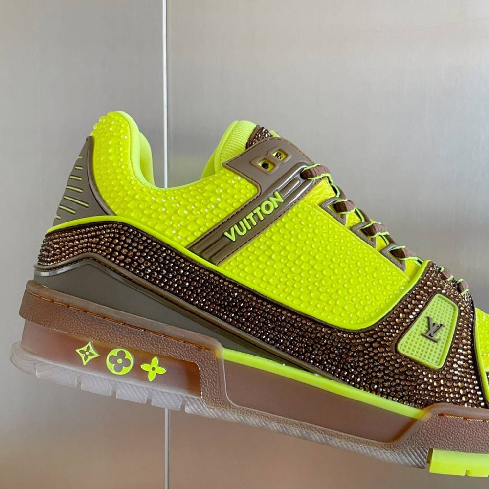 LV Trainer Sneaker Diamond Yellow and Brown-077 LV Trainer Sneaker Diamond Yellow and Brown-077