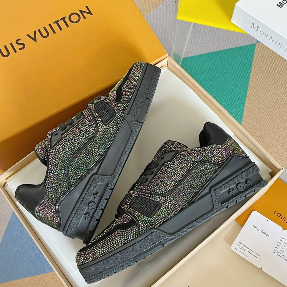 LV Trainer Sneaker Diamond Rainbow Black-079 LV Trainer Sneaker Diamond Rainbow Black-079